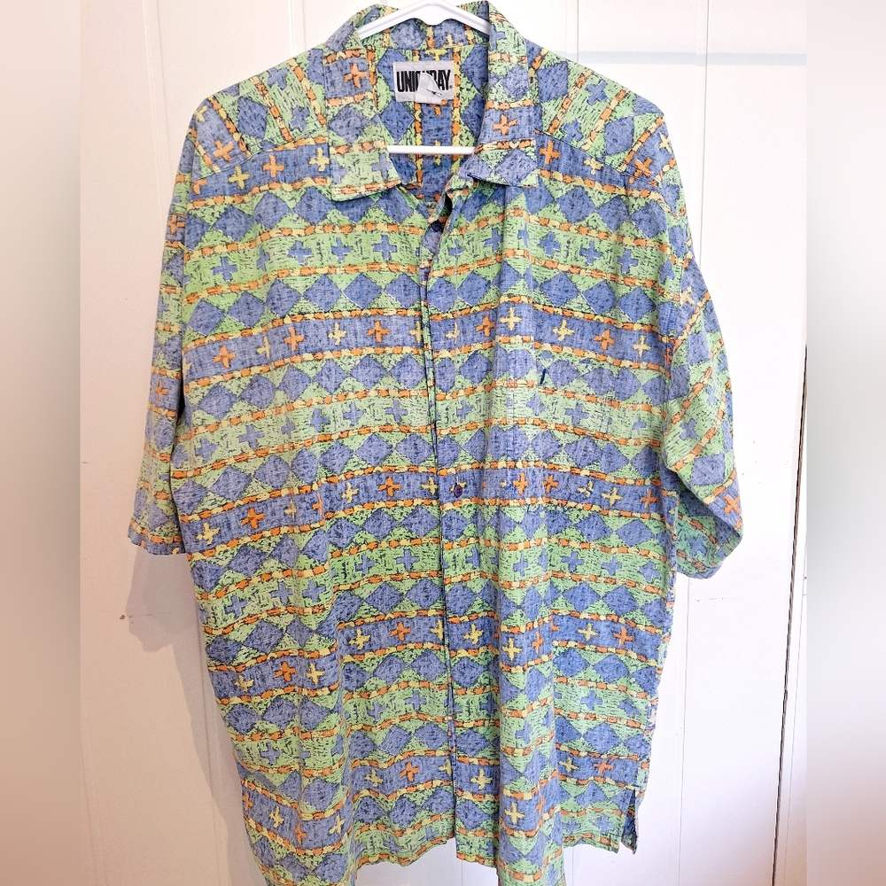 Vintage 90's UNIONBAY Blue Green Lightweight Shirt Size L Very Good Condition - Picture 1 of 3